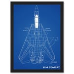 Grumman F-14 Tomcat US Airforce Fighter Plane Aircraft Blueprint Plan Artwork Framed Wall Art Print A4