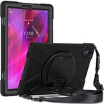 SKALO Lenovo Tab M10 FHD Plus 10.3"" Extra Stöttåligt Armor Ring Skal med Axelrem - Svart