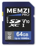 MEMZI PRO 64GB 100MB/s UHS-I U1 V10 Class 10 SDXC Memory Card for Canon EOS R, RP, M100, M50, M10, M6, M5, M3, M SLR Digital Cameras