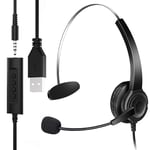USB Headset & 3.5mm Jack Phone Headphone 2 in 1,HUET PC Headphone with Microphone Noise Cancelling & Audio Controls,Call Center Single Ear Headset for Skype Gaming Softphone, Online Conference