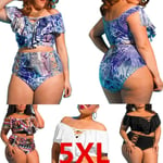 L-5xl Plus Size Women Falbala Bikini Blue Xl