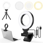 FDKOBE 4'' Small Selfie Ring Light, Video Conference Lighting with Webcam Style Mount and Tripod, Webcam Light for Laptop/PC Monitor, 3 Light Modes & 10 Brightness Levels, Makeup, YouTube, TikTok