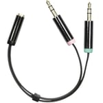 Deltaco Headsetadapter, Smartphone headset till dator, 2x3,5 mm (3-polig) 3,5mm (4-polig) - Svart