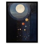 Lost In Space Dreams Planet Strings Blue Orange Surreal Oil Painting Artwork Framed Wall Art Print 18X24 Inch