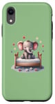 Coque pour iPhone XR Vert Adorable bébé éléphant assis sur fond floral