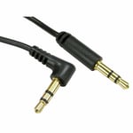 5M Slim Black AUX Right Angle 3.5mm to Straight Stereo Jack Audio Earphone Cable