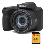 KODAK Pixpro Astro Zoom AZ405 Digital Bridge Pack + KODAK Ultra High Speed U1 32GB SDHC Card – 20 Megapixel Camera, X40 Zoom, Wide Angle, LCD, Full HD 1080p Video, OIS, AA Battery – Black