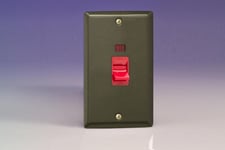 Varilight 45A Cooker Switch + Neon (Vertical Twin Plate, Red Rocker) Graphite 21
