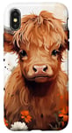 iPhone X/XS Cute Baby Highland Cow with Flowers Calf Animal Spring Case