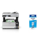 Epson EcoTank ET-5150 Print/Scan/Copy Wi-Fi, Cartridge Free Ink Tank Ink Tank Printer, With Up To 2 Years Worth Of Ink Included & EcoTank 113 Cyan Genuine Ink Bottle, 70 ml