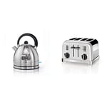 Cuisinart Traditional Kettle | 1.7L Capacity | Stainless Steel | CTK17U & Style Collection 4 Slot Toaster | Frosted Pearl | CPT180SU