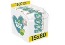 Pampers Sensitive Baby Wipes 15 Packs of 80 = 1200 Baby Wet Wipes,