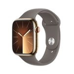 Apple Watch Series 9 GPS + Cellular 45 mm Rustfritt Stål i Gull med Leire Sport Band - M/L