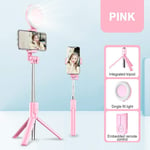 showsing Bluetooth Selfie Stick Tripod with Ring Light Selfie Portable Beauty Monopod Tripod for iphone Samsung Mobile Android Smartphone-Pink with one light