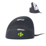 R-Go HE Ergonomic Mouse Left-Handed, Silent Click, Built-in break software, Vertical Ergo Mouse, Wired with USB-C+USB A converter, 2400DPI, 5 Buttons, Prevention Tennis Elbow/Mouse arm, Black/Silver