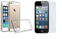 NOVAGO Compatible avec iPhone 5, iPhone 5S, iPhone SE Pack 2 en 1-1 Coque Transparente Anti Choc+ 1 Film en Verre trempé 9H Ultra résistant
