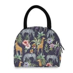 Tropical Palm Leaves Giraffe and Zebra Lunch Bag for Women Reusable Tote Bag Cooler Insulated Lunch Box for School Office Picnic Kids Adults Children