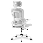 Farini White Office Desk Chair with Flip-Up Armrest with Adjustable Headrest and Lumbar Support, Office Chairs for Home,Desk Chairs for Home Office