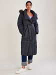 Monsoon Vera Faux Fur Long Puffer Jacket, Charcoal