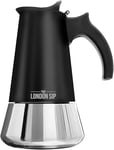 The London Sip Moka Pot, Stovetop Coffee Maker, Italian Style Espresso Maker, Stainless Steel, Induction Compatible, Modern Chrome, Black, 10 Cup (500 ml)