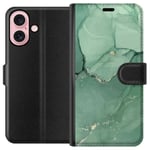 Apple iPhone 16 Svart Plånboksfodral Grön Marmor