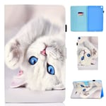 ONETHEFUL Flip Book Cover for Samsung Galaxy Tab A7 10.4" (2020) SM-T500 T505 Case PU Leather Stand Protective Tablet Covers - white cat