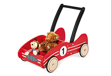Pinolino Chariot de marche "Kimi",en bois, avec système de freinage, trotteur avec roues en bois caoutchoutées, pour enfants de 1 à 6 ans, rouge