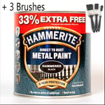 Hammerite Metal Paint Hammered - Black - 750ml +  33%  = 1L Tin with  3xBrushes