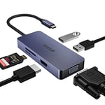 AYCLIF USB C HUB 6 in 1 USB C à HDMI VGA Dual Monitor USB C Adaptateur avec USB A, SD/TF Card Reader, Multiport USB C Dock pour MacBook Pro/Air, Dell/HP/Lenovo