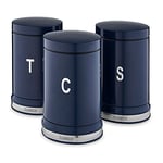 Tower T826171MNB Belle Set of 3 Canisters, Tea/Coffee/Sugar Storage, Midnight Blue, Steel