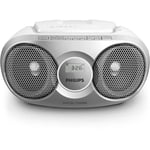 Philips AZ215S Lecteur CD Portable avec Radio FM et Entrée Audio - Argent et Blanc