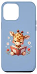 Coque pour iPhone 15 Plus Girafe bleue lisant un livre sur le thème de la forêt enchantée