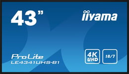 IIYAMA LE4341UHS-B1 43inch 3840x2160 4K UHD IPS Panel 1percent Haze Landscape Mode Speakers 2x 10W VGA 3x HDMI 350cd/m2 Media Play