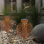 Boule solaire rouille pour extérieur, lampe solaire rouille, lampe solaire de jardin avec piquet, effet lumineux motif fleur de vie, 1x led blanc