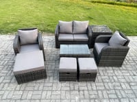 Wicker PE Rattan Outdoor Furniture Set Garden Love Sofa Coffee Table 2 Armchair 3 Footstools Side Table Dark Grey Mixed