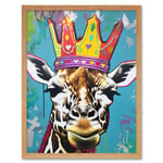 Giraffe With Queen Birthday Crown Modern Pop Art Art Print Framed Poster Wall Decor 12x16 inch
