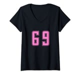 Womens Taffy Pink Number 69 Team Junior Sports Numbered Uniform V-Neck T-Shirt
