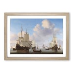 Big Box Art Willem Van de Velde The Younger Dutch Men of war Framed Wall Art Picture Print Ready to Hang, Oak A2 (62 x 45 cm)