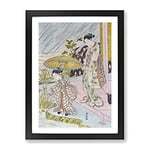 Admiring An Iris In The Rain By Harunobu Suzuki Asian Japanese Framed Wall Art Print, Ready to Hang Picture for Living Room Bedroom Home Office Décor, Black A3 (34 x 46 cm)