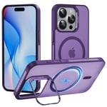 Coque compatible avec l'iPhone 15 Pro, avec MagSafe, support réglable, en matériau mat et semi-transparent,Violet.