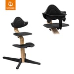 STOKKE® Nomi® Matstol natur ek/svart + babyset svart