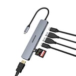 7 en 1 Hub USB C Multiport USB C Adaptateur avec HDMI 4K, USB-C 3.0, 2 USB 3.0, 100 W PD, Lecteur de Carte SD/TF Compatible pour MacBook Pro/Air, XPS et Autres appareils de Type C