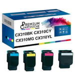 PREMIUM CARTOUCHE - x4 Toners - CX310BK (Noir + Cyan + Magenta + Jaune) - Compatible pour Lexmark CX310dn, Lexmark CX310dnw, Lexmar