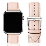 SUNFWR Leather Bands for Apple Watch Strap 41mm 40mm 38mm,Men Women Replacement Genuine Leather Strap for iWatch SE Series 7 6 5 4 3 2 1 Sport,Edition(38mm 40mm 41mm, Pink Sand&Silver)