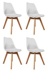La Chaise Espagnole Salou - Lot de 4 chaises style nordique, blanc, siège rembourré en simili cuir et base en bois, 48,5x53x82,5cm