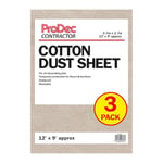 ProDec Contractor 3 pk 12ft x 9ft Cotton Dust Sheet for Decorating,Carpet Protector,Washable Drop Cloth,Paint Shield,Painting Sheets,Heavy Duty Dust Sheets for Furniture,Decorating Sheets,Paint Sheets