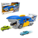 Kids Shark Chomp Transporter PlaySet 2 Car Launching Truck Pull Back Vehicle Toy