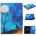 LMFULM® Case for Huawei MediaPad M5 Lite (10.1 Inch) PU Leather Case Protective Shell Smart Case with Sleep/Wake Stand Case Flip Cover Moon Cat