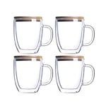 Double Wall Glasses Mugs Set of 4, Insulated Borosilicate Glass Cups for Tea, Coffee, Latte, Cappuccino, Espresso, 475ml/16oz