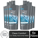 Dove Men+Care 3in1 Body Face & Hair Wash Clean Comfort or Extra Fresh 700ml, 6pk